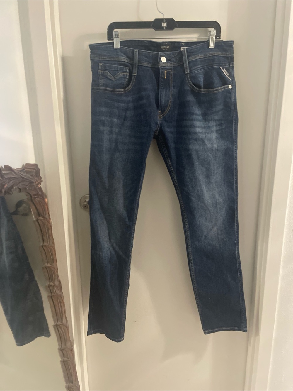 NWOT MENS Replay Anbass 33 X 32 Dark Indigo 10.5 OZ Super Stretch  Denim jeans